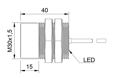 NMF30334 - 5 - Indukčný snímač M30 celokovový 40 mm kábel 3m PNP NC Sn = 13 mm