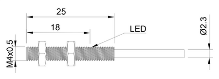 NIS04502 - 9 - Induktiver Sensor M4 L=25 mm Kabel 5m NPN NC Sn = 0,6 mm
