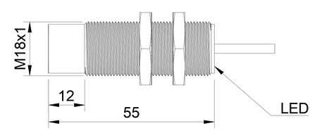 Czujnik indukcyjny M18 L=55 mm przewód 2m NPN NO & NC Sn = 20 mm