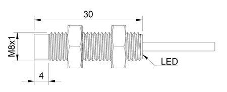 Czujnik indukcyjny M8 L=30 mm przewód 2m NPN NO Sn = 2 mm