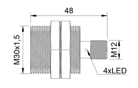 Czujnik indukcyjny M30 całometalowy 48 mm wtyczka M12 PNP NC Sn = 10 mm