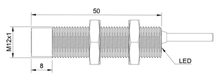 Czujnik indukcyjny M12 całometalowy 50 mm przewód 5m PNP NO Sn = 6 mm