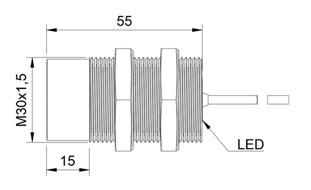 Czujnik indukcyjny M30 całometalowy 55 mm przewód 2m PNP NO Sn = 13 mm FE