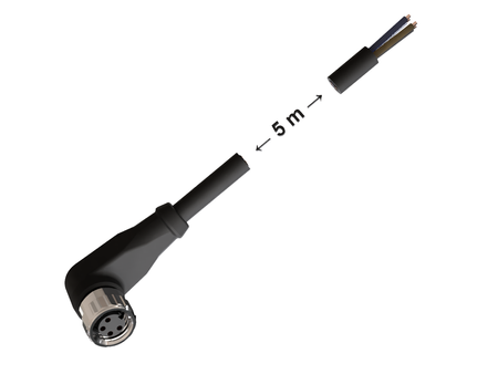 NXOC08101205 - 5 - M8 4-pin female angled connection cable, PUR wire 5 m with open ends