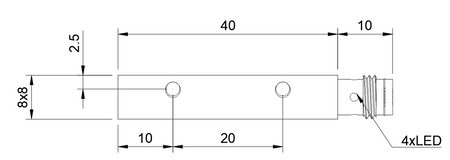 Inductive sensor square Q8 length 50 mm Connector M8 PNP NC Sn = 3 mm sensing center