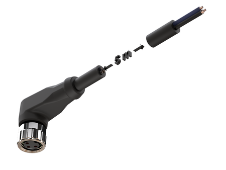 NXOC08081205 - 2 - Anschlusskabel M8 3 pin Buchse gewinkelt, Kabel PUR 5 m mit offenen Enden