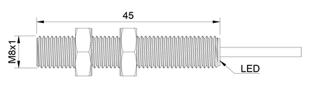 Czujnik indukcyjny M8 L=45 mm przewód 0,3 m wtyczka M8 PNP NO Sn = 1 mm