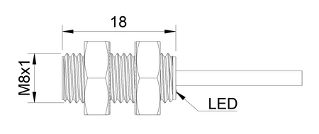 Inductive sensor M8 18 mm cable 0,3 m connector M8 NPN NO & NC Sn = 1 mm