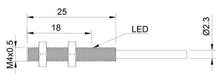 Czujnik indukcyjny M4 L=25 mm przewód 5m NPN NO Sn = 0,6 mm