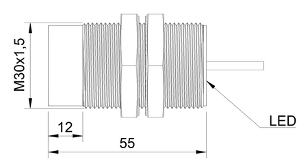 Czujnik indukcyjny M30 L=55 mm przewód 5m PNP NO Sn = 25 mm