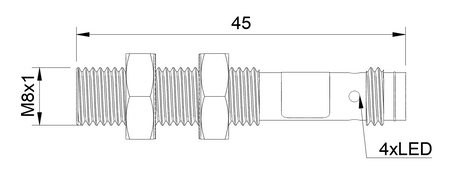 Czujnik indukcyjny M8 całometalowy 45 mm wtyk M8 PNP NC Sn = 2 mm