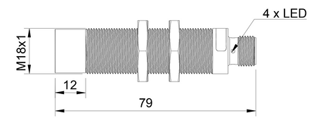 Inductive sensor M18 for welding process 79 mm connector M12 PNP NO Sn = 8 mm