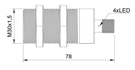 Czujnik indukcyjny M30 dla spawalnictwa 79 mm wtyk M12 NPN NC Sn = 10 mm