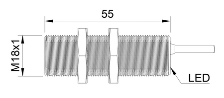 Czujnik indukcyjny M18 całometalowy 55 mm przewód 3m NPN NO Sn = 5 mm