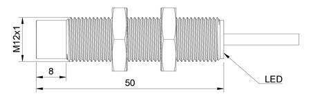 Indukční snímač M12 L=50 mm kabel 3m PNP NC Sn = 4 mm