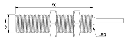Czujnik indukcyjny M12 całometalowy 50 mm przewód 3m NPN NO Sn = 2 mm