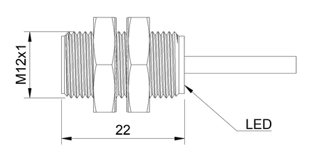 Czujnik indukcyjny M12 L=22 mm przewód 2m PNP NO Sn = 2 mm