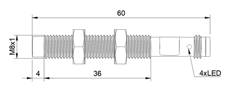 Czujnik indukcyjny M8 całometalowy 60 mm wtyk M8 NPN NO Sn = 2 mm