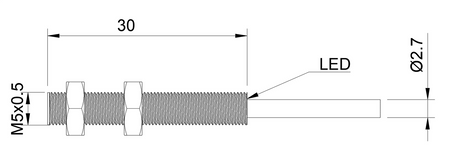 NIS05074 - 9 - Induktív érzékelő M5 L=30 mm kábel 2m PNP NC Sn = 1 mm