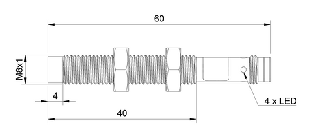 Inductive sensor M8 for welding process 60 mm connector M8 NPN NO Sn = 2 mm