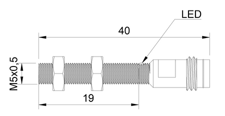 Inductive sensor M5 40 mm connector M8 NPN NO Sn = 0,8 mm