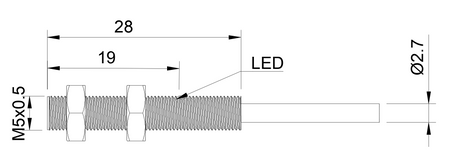 Inductive sensor M5 28 mm cable 2m NPN NO Sn = 0,8 mm