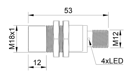 Inductive sensor M18 Metal face 48 mm connector M12 PNP NC Sn = 8 mm