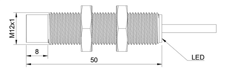 NIS12275-K2 - 9 - Indukční snímač M12 L=50 mm kabel 2m NPN NO & NC Sn = 12 mm