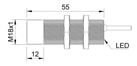 Czujnik indukcyjny M18 całometalowy 55 mm przewód 2m NPN NO Sn = 8 mm NF
