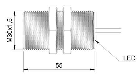 Induktiver Sensor M30 L=55 mm Kabel 2m NPN NC Sn = 16 mm