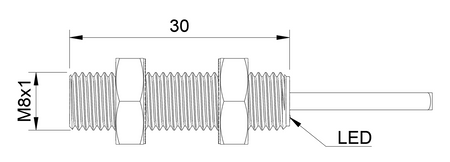 Czujnik indukcyjny M8 całometalowy 30 mm przewód 5m PNP NO Sn = 1 mm