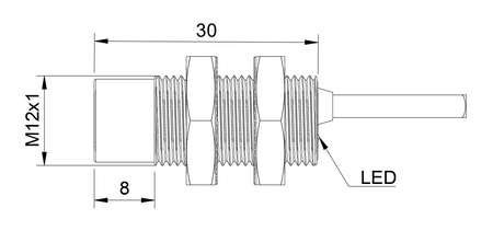 Czujnik indukcyjny M12 całometalowy 30 mm przewód 5m NPN NO Sn = 4 mm